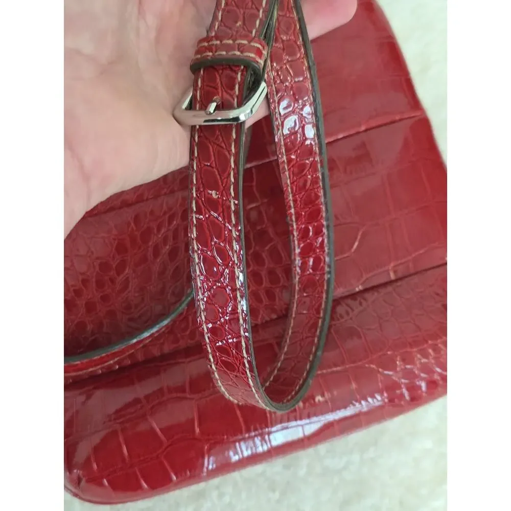 GUESS Chastity Croc Embossed Rhinestone Logo Crossbody Messenger Bag Purse Red